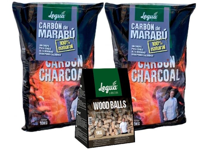 100% Natuurlijk! - Voordeelpakket 2 zakken a 10kg Marabu houtskool + 1kg Aanmaakwokkels