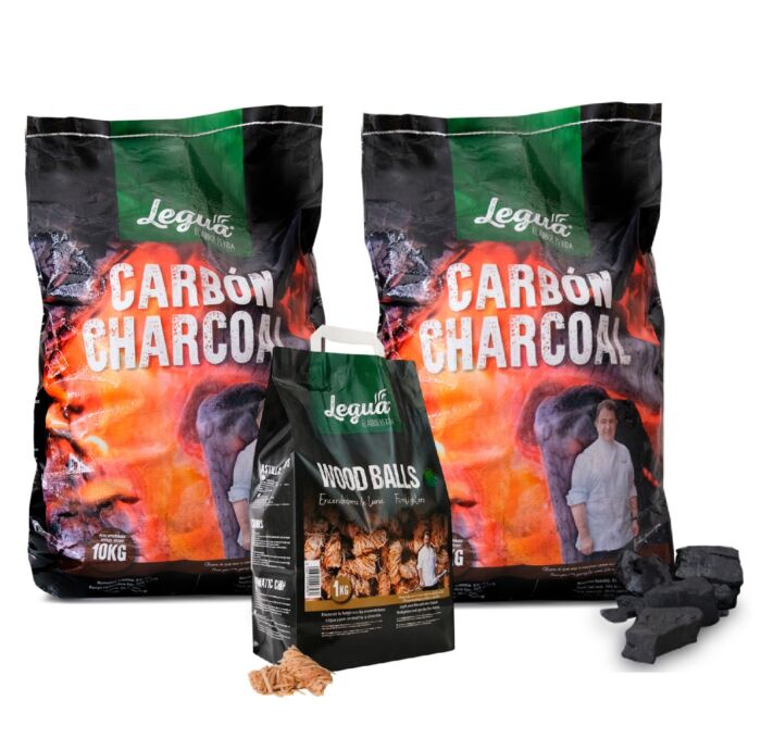 Premium Quality! - Voordeelpakket 2 zakken a 10kg Quebracho houtskool + 1kg Aanmaakwokkels
