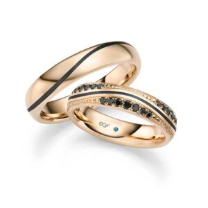 Trouwringen Rotterdam roségoud met zwarte diamant en carbon Trouwringen Rotterdam roségoud met zwarte diamant en carbon-Circles Trouwringen-Zwijndrecht