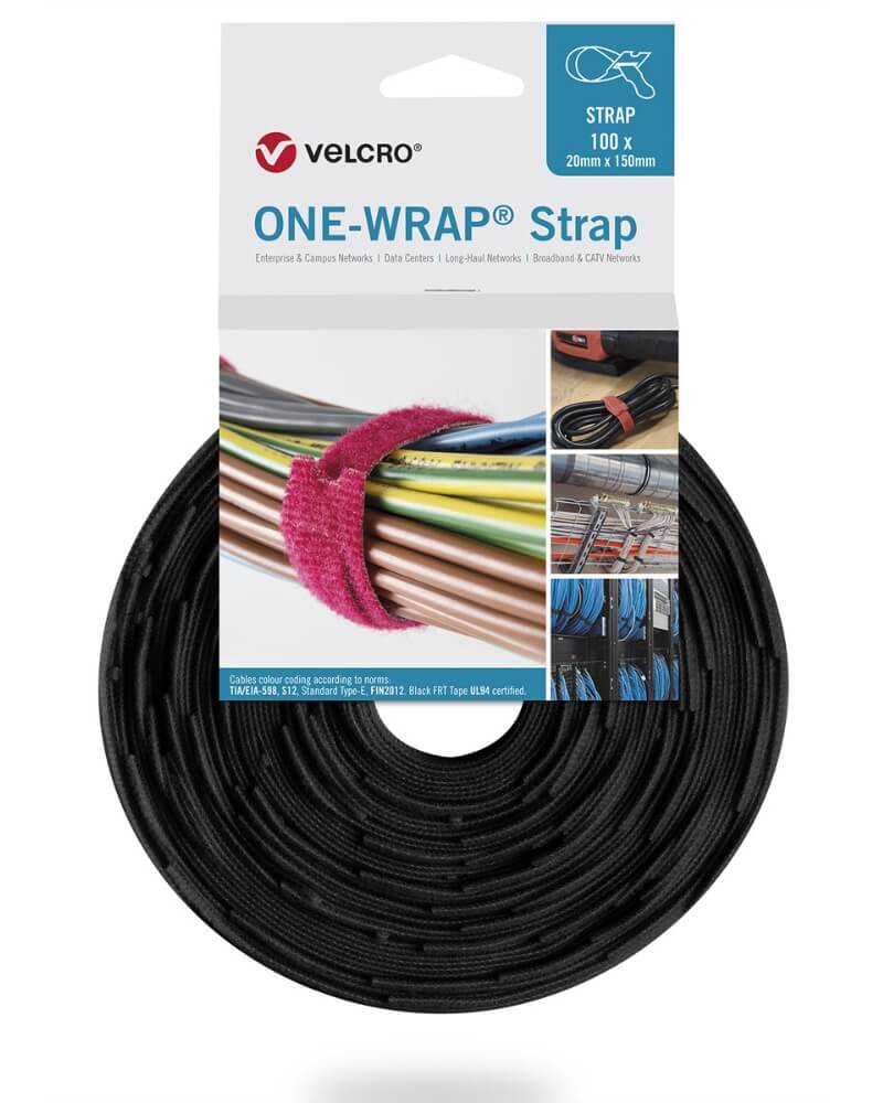Velcro® ONE-WRAP Strap - 20mm x 150mm - Black Cable Tie 330 FRT - VEL-OW64428
