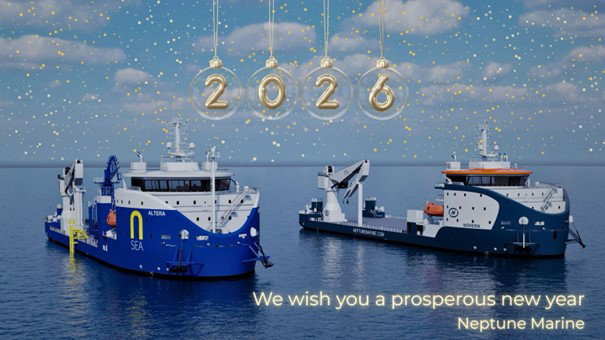 Kerstgroet Neptune Warm New Year wishes